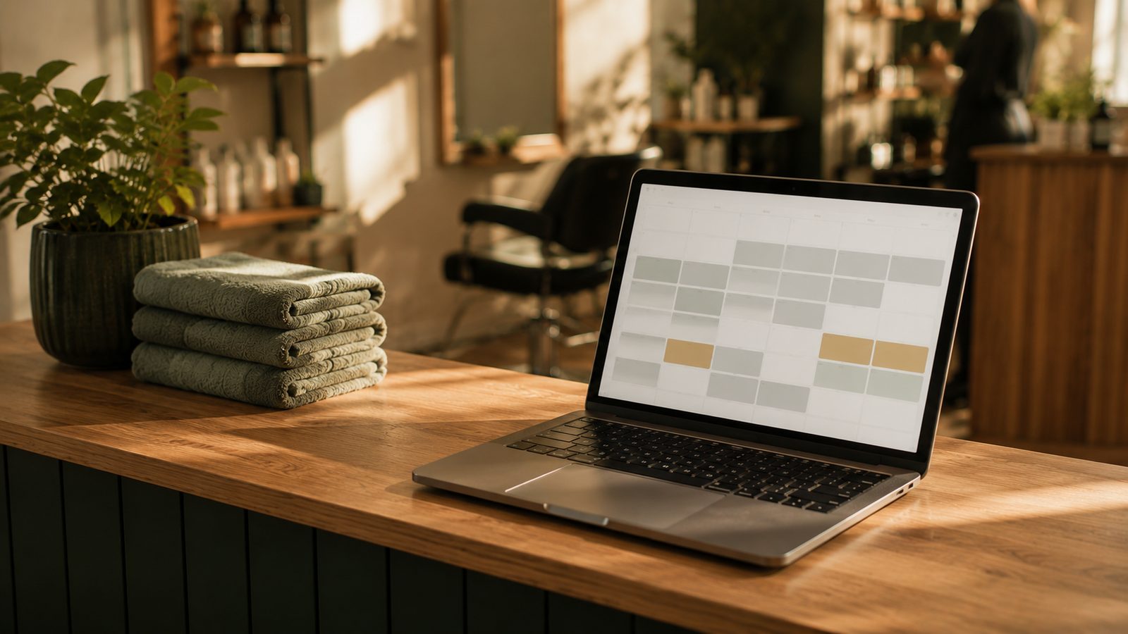 Agenda de turnos abierta en una laptop sobre el mostrador de un local