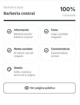 Perfil del local completado al 100% en Tiska